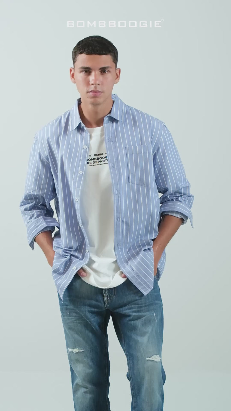 Kemeja Lengan Panjang Placid Stripe Blue White