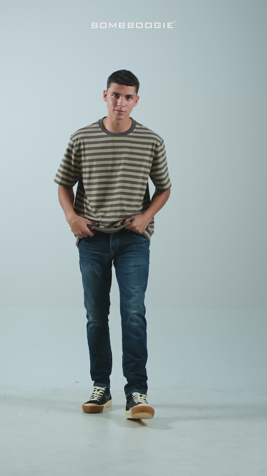 T-Shirt Lengan Pendek Regular Altha Grey Khaki 2.0 Stripe