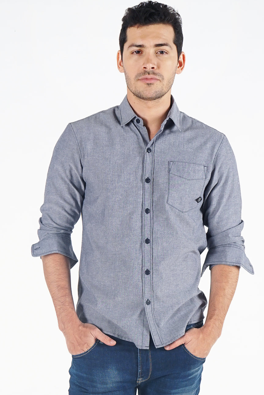 Kemeja Lengan Panjang Dark Ellion Grey Navy